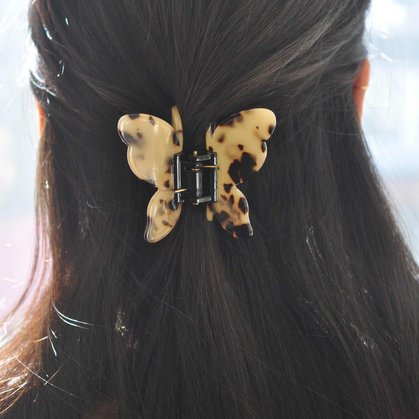 Butterfly Hair Claw  Brown Ivory Spots