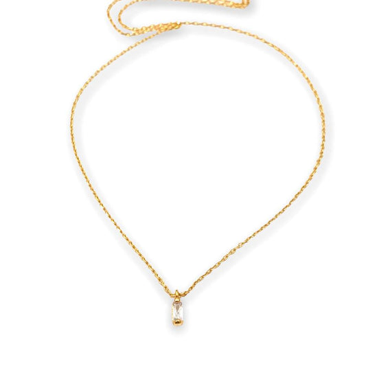 Dainty Emerald Cut Diamond Yellow Gold Necklace