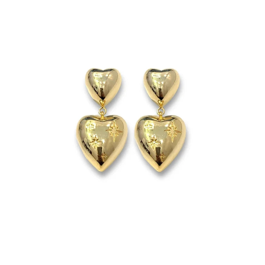 Heart Drop Yellow Gold Statement Earring